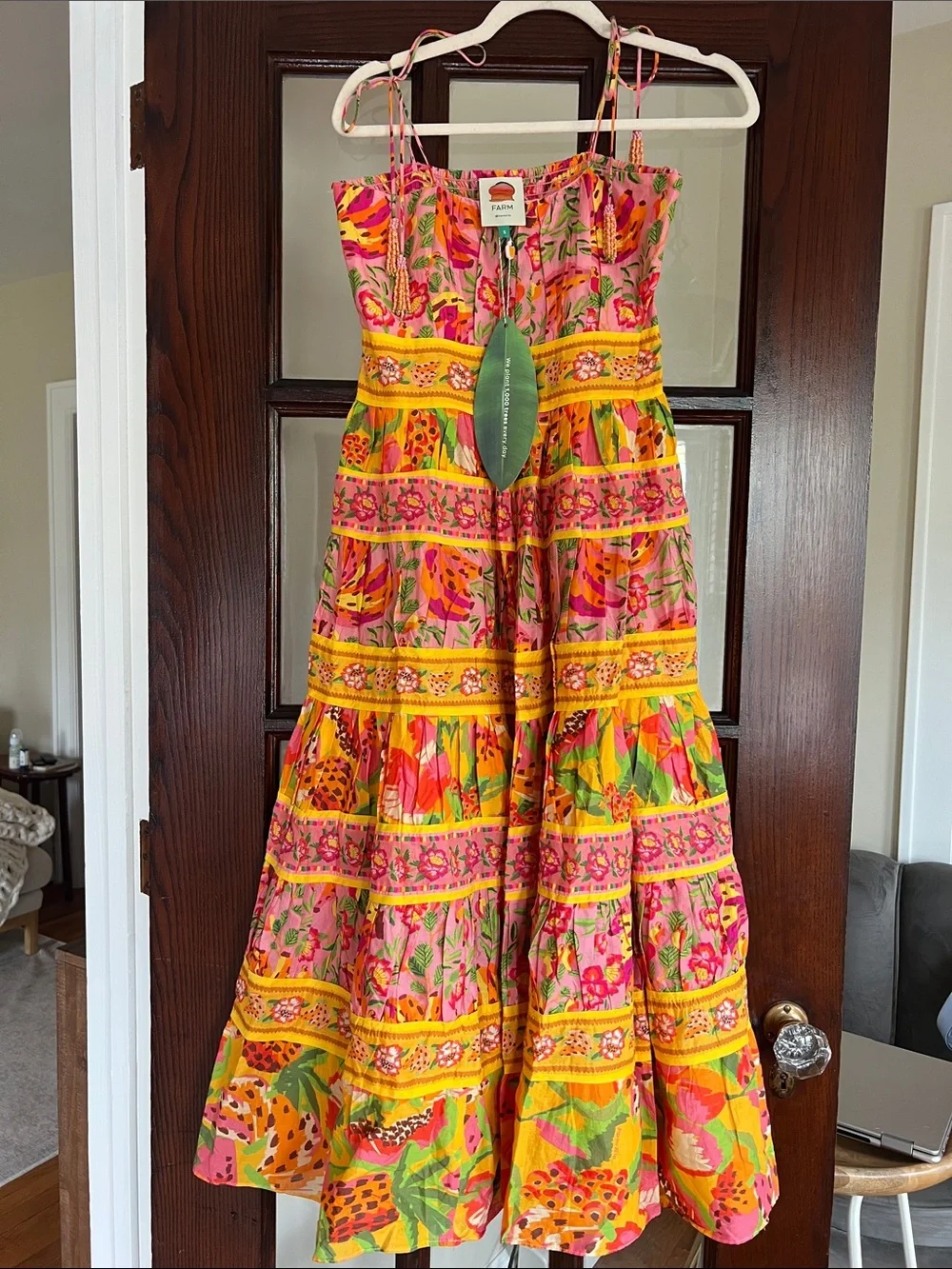 FARM Rio NWT! Pink & Yellow Floral Tiered Sundress - Picture 8 of 14